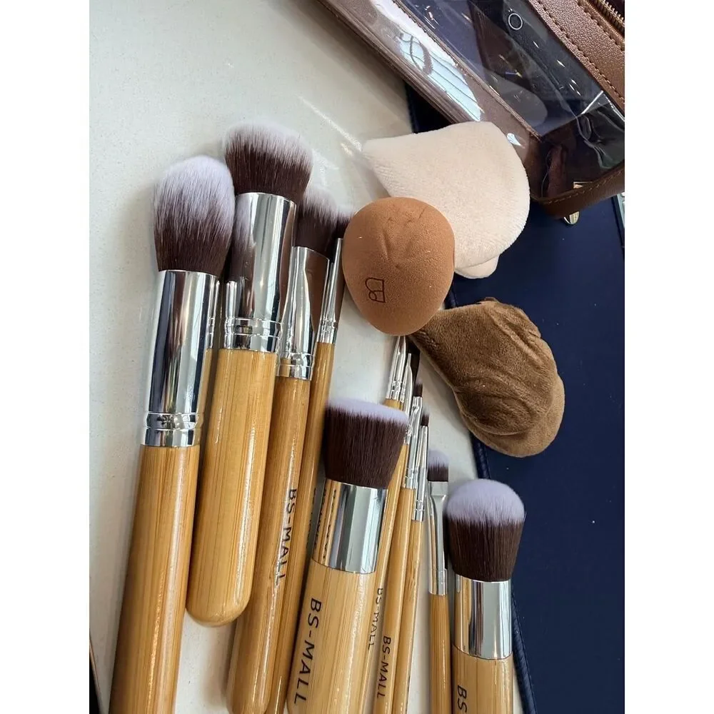 Bs-Mall 11Pcs Synthetic Kabuki Cosmetics Brushes  And Sponge With Organizer Bag